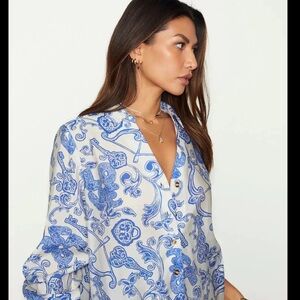 Never Fully Dressed Blue and White LOVE LOCK MILEY SHIRT blouse size 6